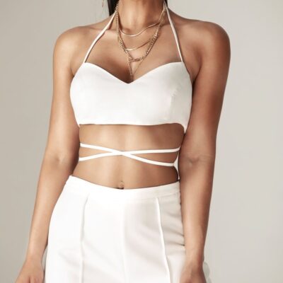 Women Alieva Tops | Lexi Wrap Around Cropped Top (Off White)