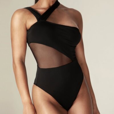 Women Alieva Swimsuits | Skylar Prune Asymmetric Cutout Swimsuit (Black)