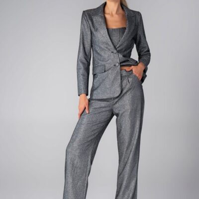 Women Alieva Blazers | Adrian Titanium Foiled Blazer (Metallic Charcoal)