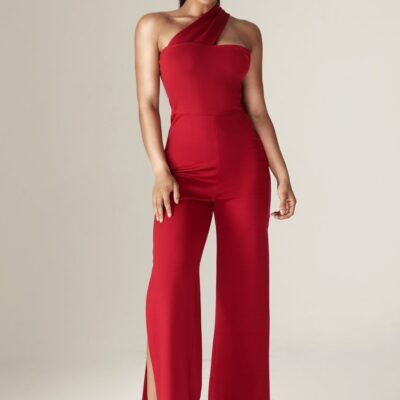 Women Alieva Jumpsuits | Hana Modern Asymmetrical Cutout Jumpsuit (Maroon)