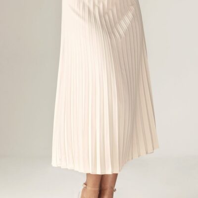 Women Alieva Skirts | Mei Pleated Midi Belted Skirt (Pale Cream)